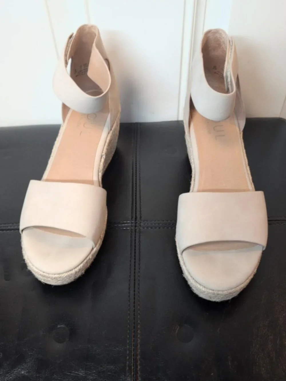 SOUL Naturalizer Beige Espadrille Wedge Ankle Strap Sandals Size 9.5M